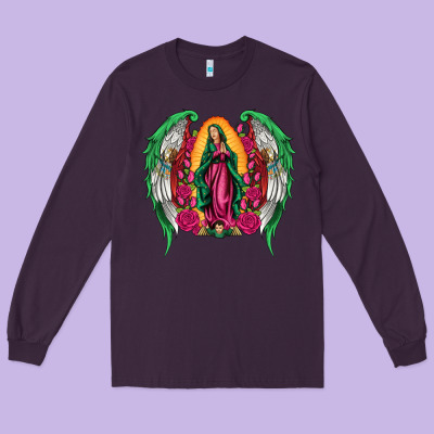 Mexican Flag Wings Our Lady Of Guadalupe Long Sleeve Tee Designed By Artiststas