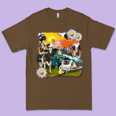Premium Tee cowhide farm truck with farm animals