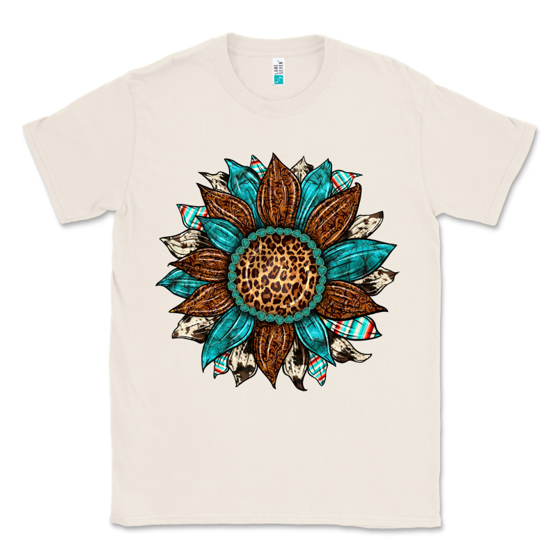 Gemstone Cowhide Leopard Turquoise Sunflower Classic Tee by Artiststas | Teevron