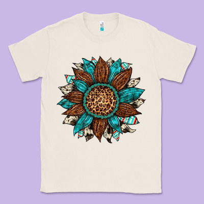 Gemstone Cowhide Leopard Turquoise Sunflower Classic Tee Designed By Artiststas