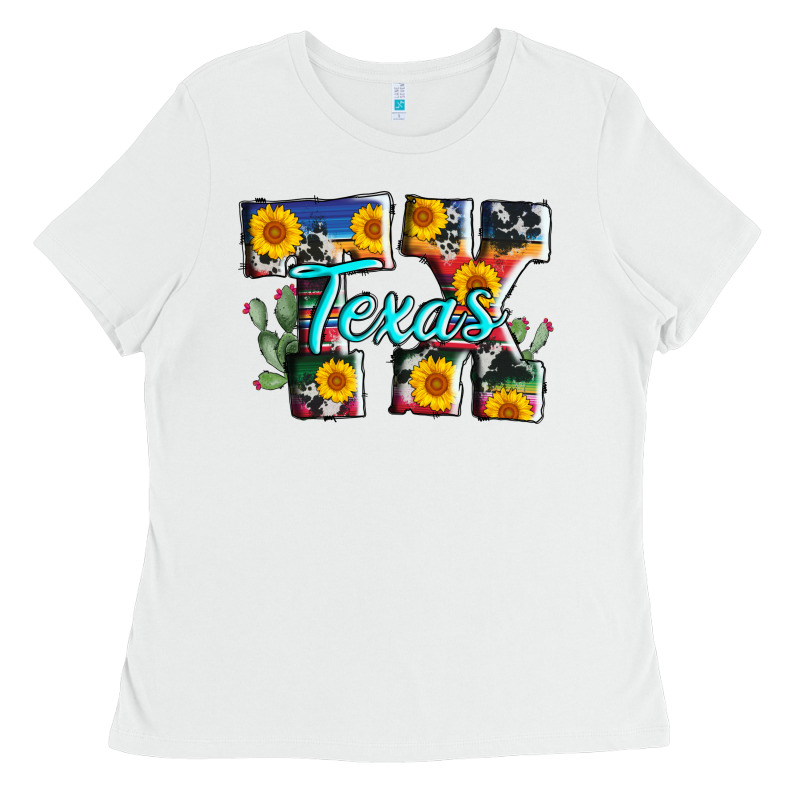 Texas Tx Serape Sunflower Cowhide Ladies Tee by AdoDesignShop | Teevron