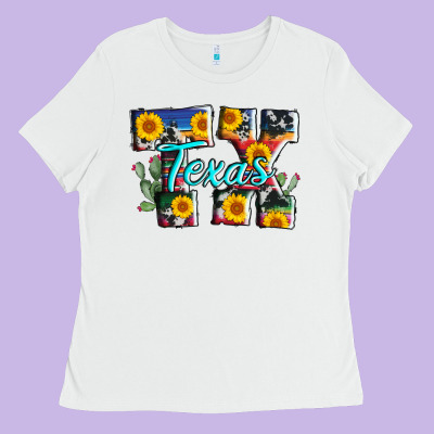 Texas Tx Serape Sunflower Cowhide Ladies Tee Designed By Adodesignshop