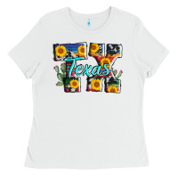 White texas tx serape sunflower cowhide Ladies Tee - AdoDesignShop