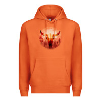 Western Cowboy Sunset Bull Skull Premium Hoodie | Teevron
