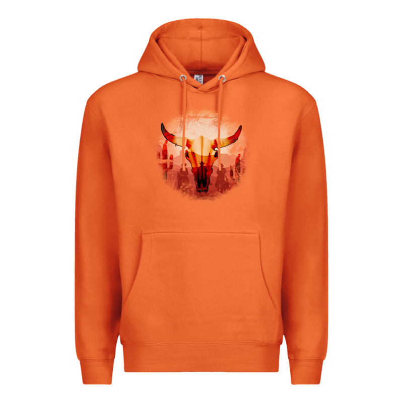 Western Cowboy Sunset Bull Skull Premium Hoodie by Bettercallsaul | Teevron