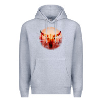 Heather Grey Western Cowboy Sunset Bull Skull Premium Hoodie - Bettercallsaul