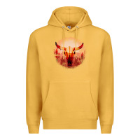 Mustard Western Cowboy Sunset Bull Skull Premium Hoodie - Bettercallsaul