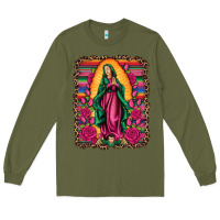 Army Green our lady of guadalupe serape background Long Sleeve Tee - Artiststas