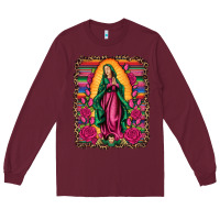 Burgundy our lady of guadalupe serape background Long Sleeve Tee - Artiststas