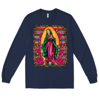 Navy our lady of guadalupe serape background Long Sleeve Tee - Artiststas