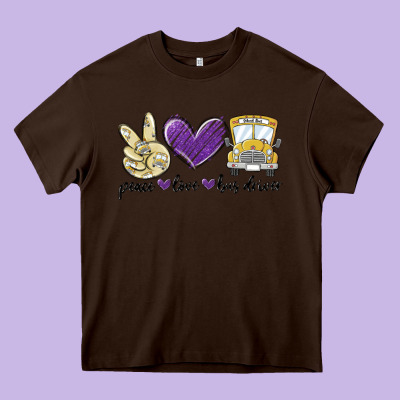 Peace Love Bus Driver Heavy Core Tee Designed By Maliassmallbusiness