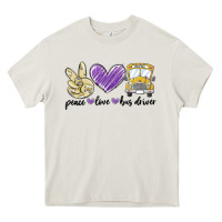 Cream peace love bus driver Heavy Core Tee - MaliasSmallBusiness