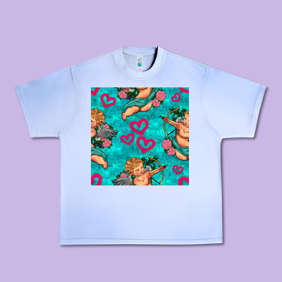 Valentines Day Cupid And Neon Heart Seamless Pattern Urban Heavy Tee Designed By Bundleandbundleshop