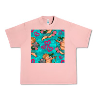 Salmon valentines day cupid and neon heart seamless pattern Urban Heavy Tee - BundleAndBundleShop