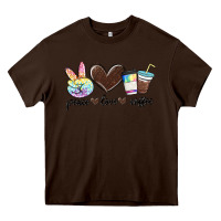Chocolate Brown peace love coffee Heavy Core Tee - MaliasSmallBusiness