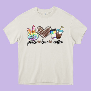 Peace Love Coffee Heavy Core Tee Designed By Maliassmallbusiness