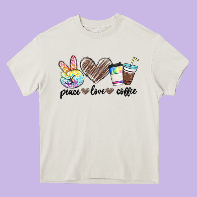 Peace Love Coffee Heavy Core Tee Designed By Maliassmallbusiness