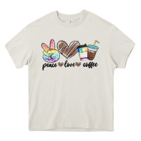 Cream peace love coffee Heavy Core Tee - MaliasSmallBusiness