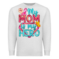 Oatmeal Heather My Mom Is My Hero Breast Cancer Premium Sweatshirt - BundleAndBundleShop