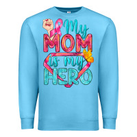 Ocean Blue My Mom Is My Hero Breast Cancer Premium Sweatshirt - BundleAndBundleShop