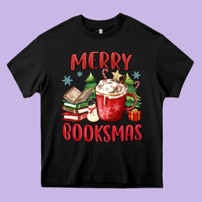 Merry Booksmas Heavy Core Tee Designed By Maliassmallbusiness