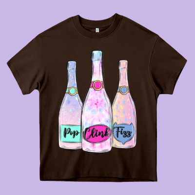 Pop Clink Fizz Champagne Bubbly Heavy Core Tee Designed By Maliassmallbusiness