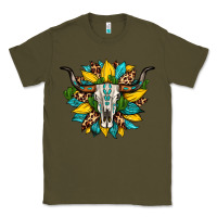 Army Green bull skull gemstone cactus leopard sunflower Classic Tee - Artiststas