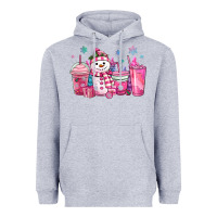 Heather Grey pink christmas snowman coffee cups Heavyweight Hoodie - MaliasSmallBusiness