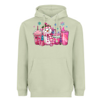 Matcha pink christmas snowman coffee cups Heavyweight Hoodie - MaliasSmallBusiness