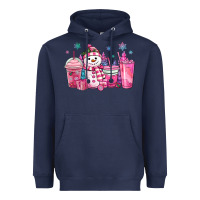 Navy pink christmas snowman coffee cups Heavyweight Hoodie - MaliasSmallBusiness