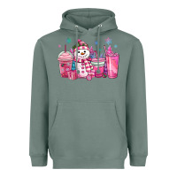 Sage pink christmas snowman coffee cups Heavyweight Hoodie - MaliasSmallBusiness