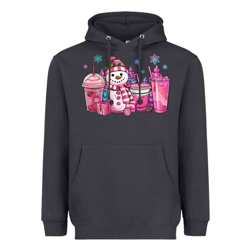 Pink Christmas Snowman Coffee Cups Heavyweight Hoodie by MaliasSmallBusiness | Teevron