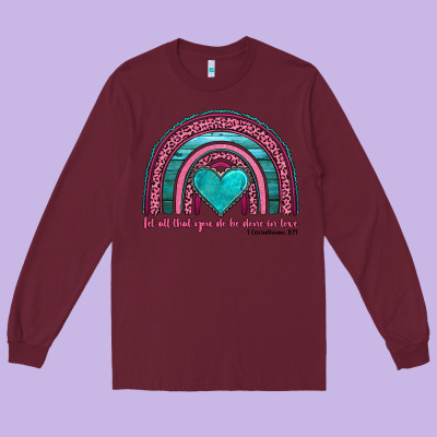 Valentine's Day Rainbow Let All That You Do Be Done In Love 1 Corinthi Long Sleeve Tee Designed By Adodesignshop