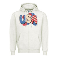 Oatmeal Heather usa Zipper Hoodie - MaliasSmallBusiness