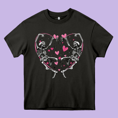 Valentines Day Skeleton Heavy Core Tee Designed By Maliassmallbusiness