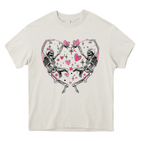 Cream valentines day skeleton Heavy Core Tee - MaliasSmallBusiness