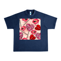 Navy valentines day lollipops and lips seamless pattern Urban Heavy Tee - BundleAndBundleShop
