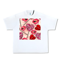 White valentines day lollipops and lips seamless pattern Urban Heavy Tee - BundleAndBundleShop