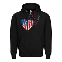 Black 4th of july american flag heart butterfly Zipper Hoodie - MaliasSmallBusiness