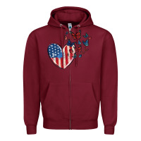 Burgundy 4th of july american flag heart butterfly Zipper Hoodie - MaliasSmallBusiness