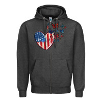 Charcoal Heather 4th of july american flag heart butterfly Zipper Hoodie - MaliasSmallBusiness