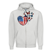 Dove Grey 4th of july american flag heart butterfly Zipper Hoodie - MaliasSmallBusiness