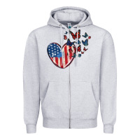 Heather Grey 4th of july american flag heart butterfly Zipper Hoodie - MaliasSmallBusiness