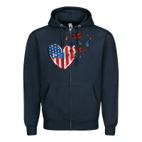 Navy 4th of july american flag heart butterfly Zipper Hoodie - MaliasSmallBusiness