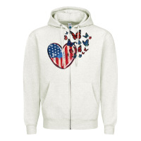 Oatmeal Heather 4th of july american flag heart butterfly Zipper Hoodie - MaliasSmallBusiness