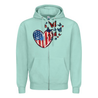 Seafoam 4th of july american flag heart butterfly Zipper Hoodie - MaliasSmallBusiness