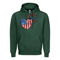 Sports Green 4th of july american flag heart butterfly Zipper Hoodie - MaliasSmallBusiness