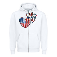 White 4th of july american flag heart butterfly Zipper Hoodie - MaliasSmallBusiness