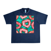 Navy valentines day heart donuts seamless pattern Urban Heavy Tee - BundleAndBundleShop