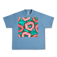 Pebble Blue valentines day heart donuts seamless pattern Urban Heavy Tee - BundleAndBundleShop